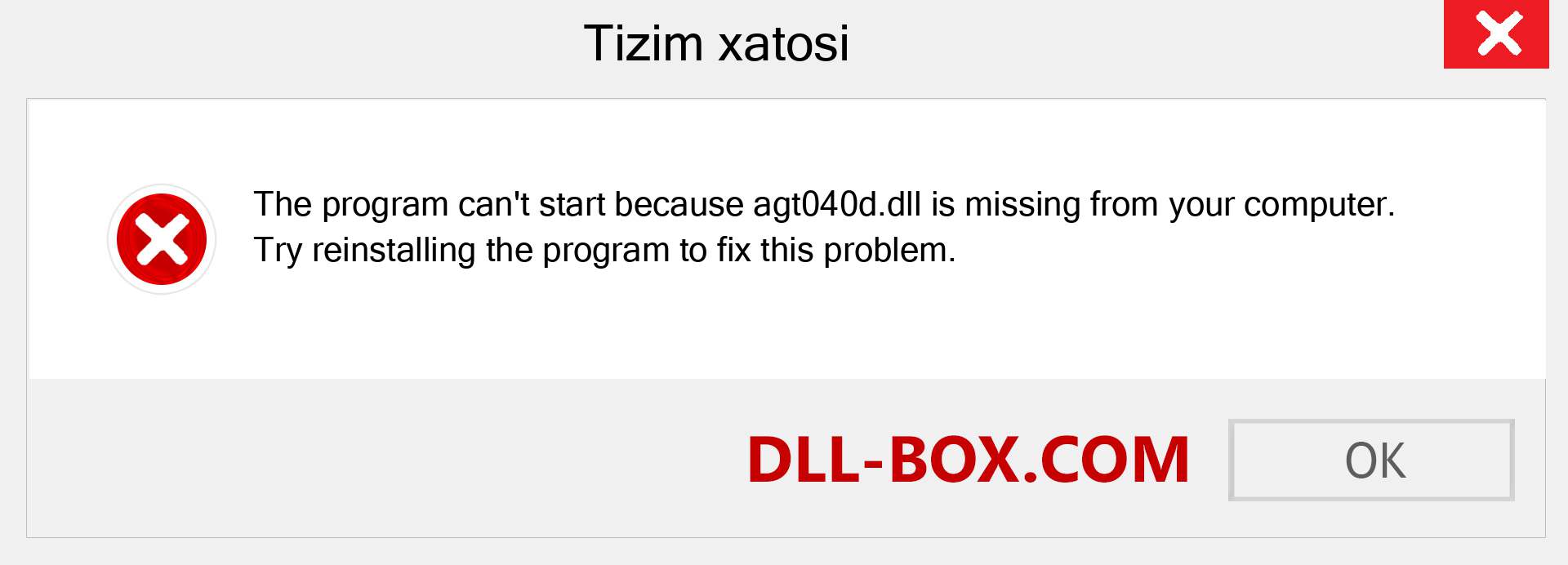 agt040d.dll fayli yo'qolganmi?. Windows 7, 8, 10 uchun yuklab olish - Windowsda agt040d dll etishmayotgan xatoni tuzating, rasmlar, rasmlar